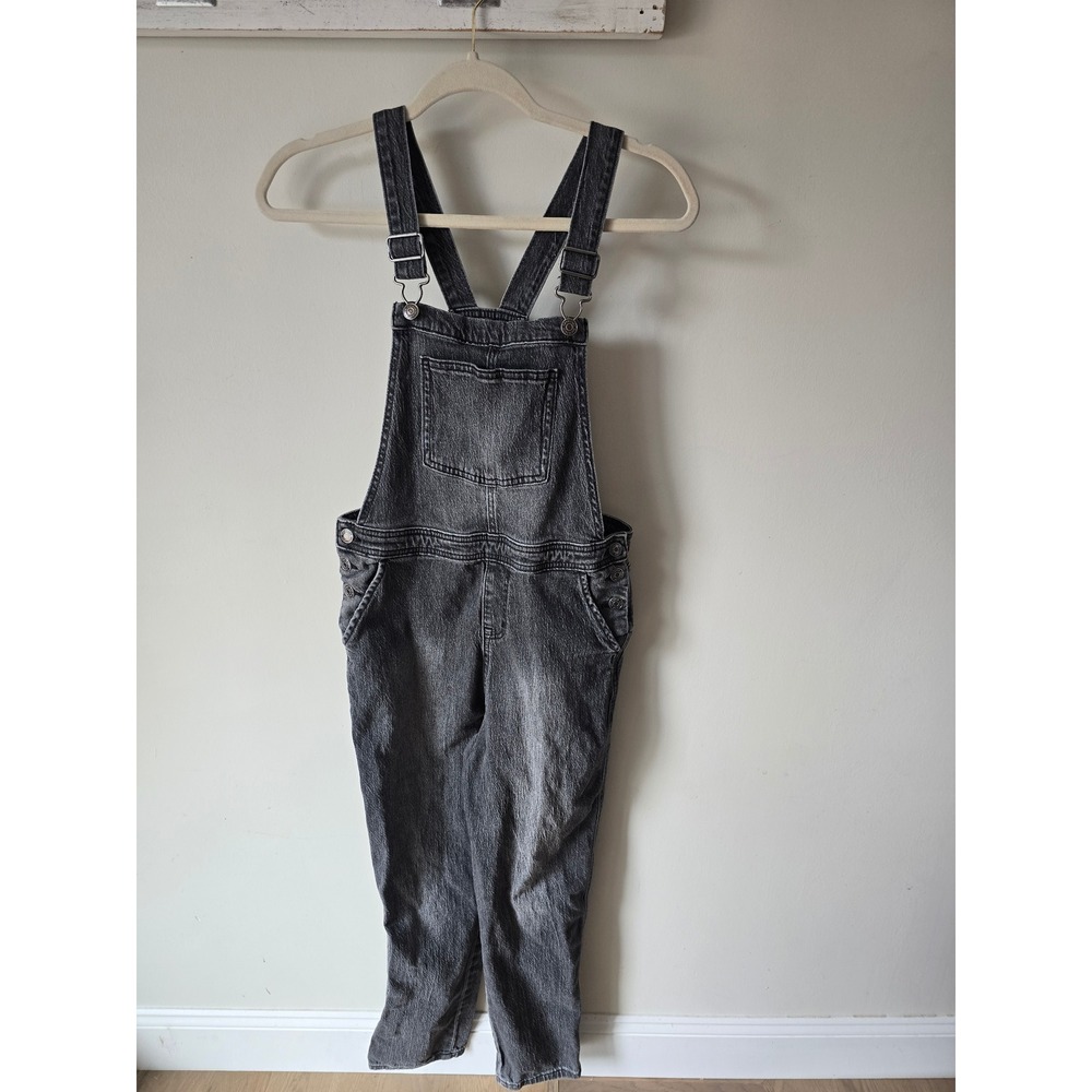 Cat & Jack Kids XL 14/16 Washed Black Gray Denim Stretch Overalls Straight Leg